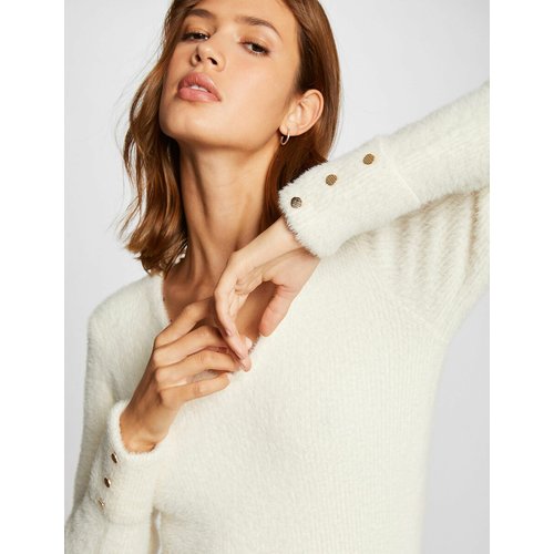 Steve Madden Gia Sweater Cardigan Donna: Maglione Corto In Stile Collegiale, Avorio, Maniche Lunghe E Bottoni Frontali, Taglia M