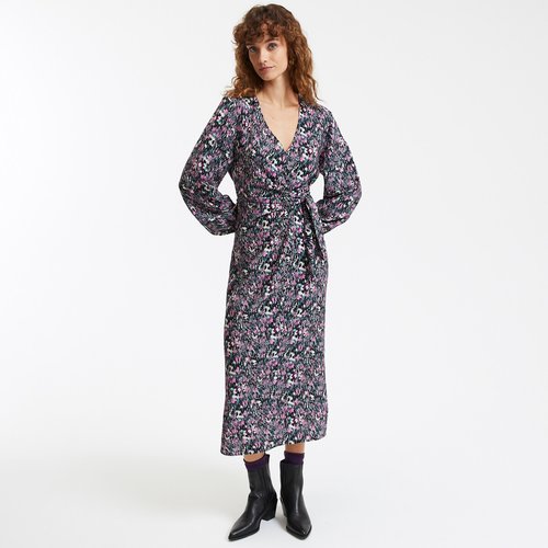Robe droite imprime floral longueur midi 3 4 La Redoute Collections imprime noir rose La Redoute