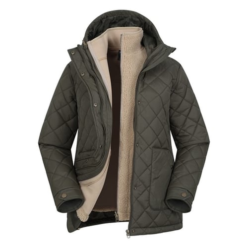 Veste Femme Warehouse Matelassée Légère - Fourrure Synthétique - Kaki - Taille 12