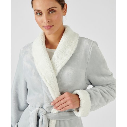Robe de chambre thermolactyl en maille moelleuse gris clair Damart La Redoute