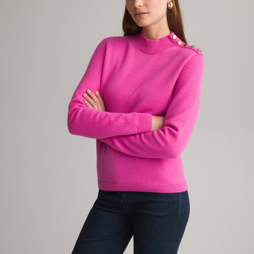 Wool cashmere jumper sweater in fine knit with high neck raspberry pink Anne Weyburn La Redoute