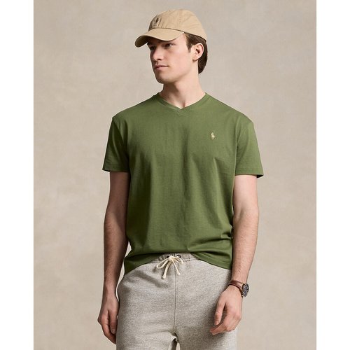 Embroidered logo cotton t shirt in regular fit with v neck khaki Polo Ralph Lauren La Redoute