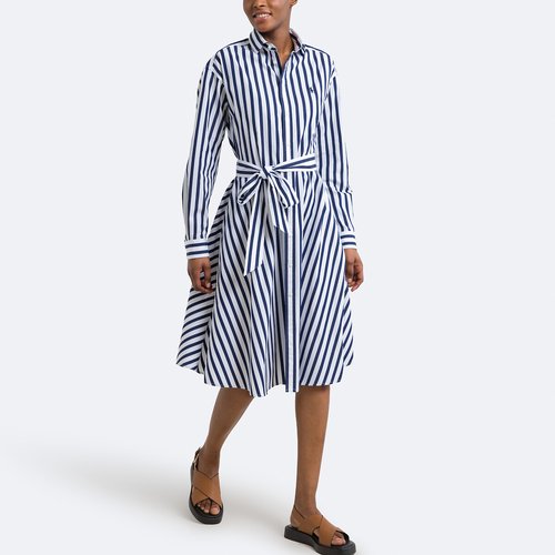 Robe chemise rayee mi longue manches longues Polo Ralph Lauren raye marine blanc La Redoute