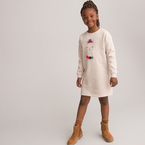 Cotton sweatshirt dress with long sleeves beige marl La Redoute Collections La Redoute