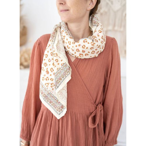 Grand foulard coton imprime bengal lana Bindi Atelier imprime beige La Redoute