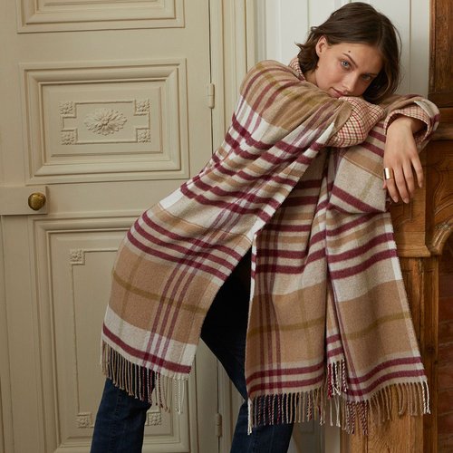 Poncho en coton carreaux ecru Laurence Tavernier La Redoute