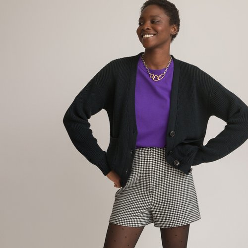 Plain cotton mix cardigan with button fastening La Redoute Collections La Redoute