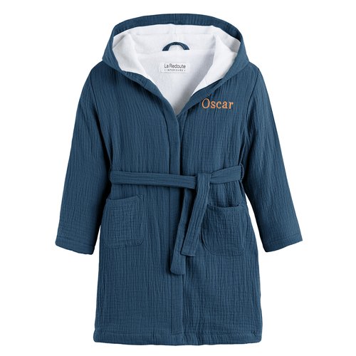 Peignoir bebe gaze de coton personnalise kumla bleu prusse La Redoute Interieurs La Redoute