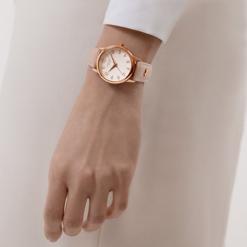 Rose Gold Plated Pink Leather Strap Watch