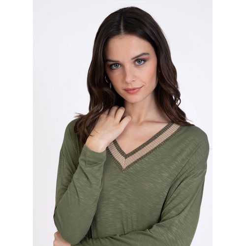 Tee shirt manches longues col v femme store