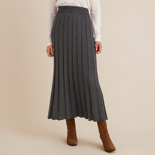 Jupe plissee en tricot longue Anne Weyburn anthracite La Redoute