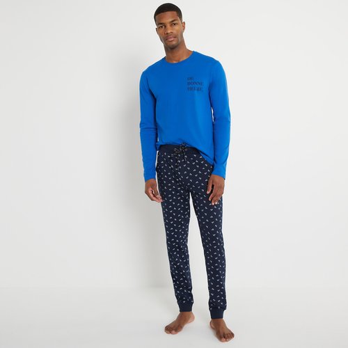 Cotton long sleeve pyjamas navy blue La Redoute Collections La Redoute