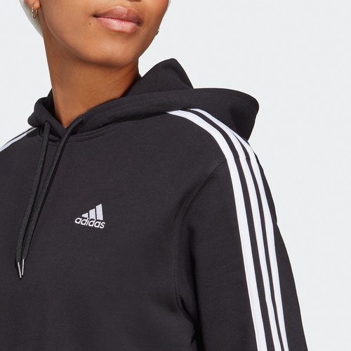 Felpa corta con cappuccio essentials 3 stripes nero Adidas Sportswear La Redoute