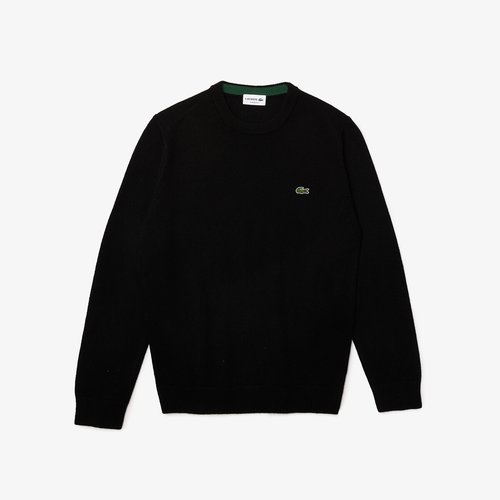 Wool crew neck jumper black Lacoste La Redoute