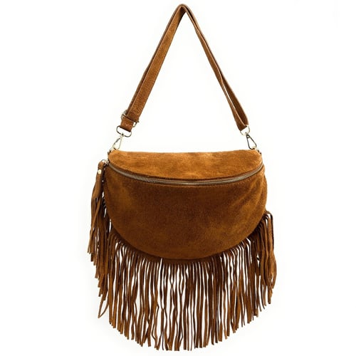 Modamoda De T77 - Grand Sac Banane Cuir Italien Souple Camel Daim - Sac Poitrine Ou Ceinture Élégant Et Spacieux