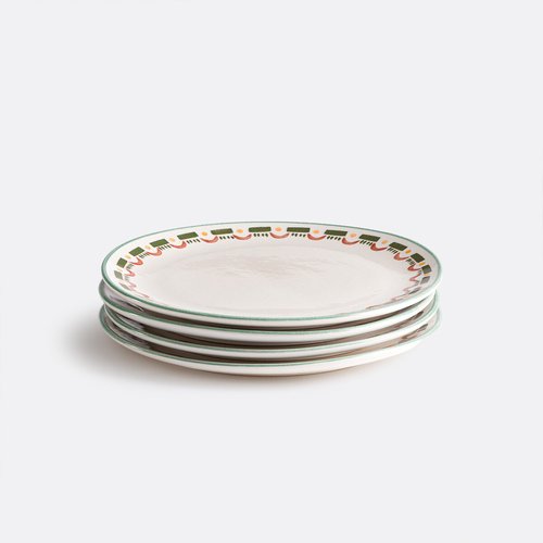 Lot de 4 assiettes plates, grès émaillé Blanc écru - La Redoute Interieurs