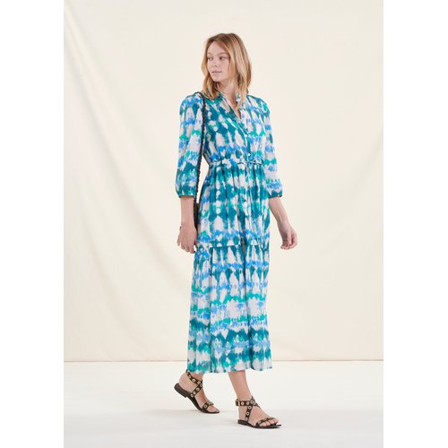Robe longue boheme en coton tie dye bleu La Fee Maraboutee La Redoute