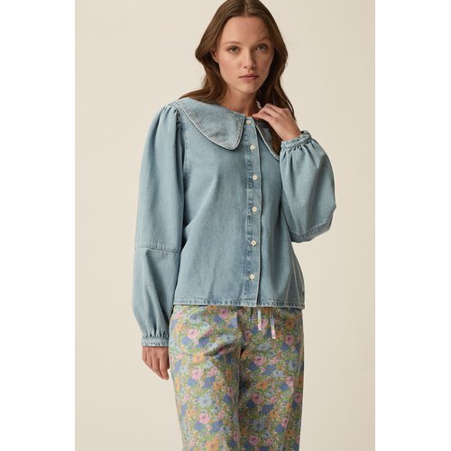 Louise denim blouse with peter pan collar, light denim, Des Petits