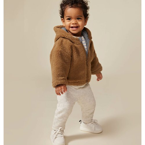 Teddy faux fur jacket with hood brown Petit Bateau La Redoute