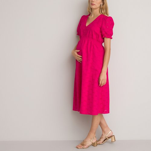 Robe de grossesse en broderie anglaise rose fuchsia La Redoute Collections La Redoute