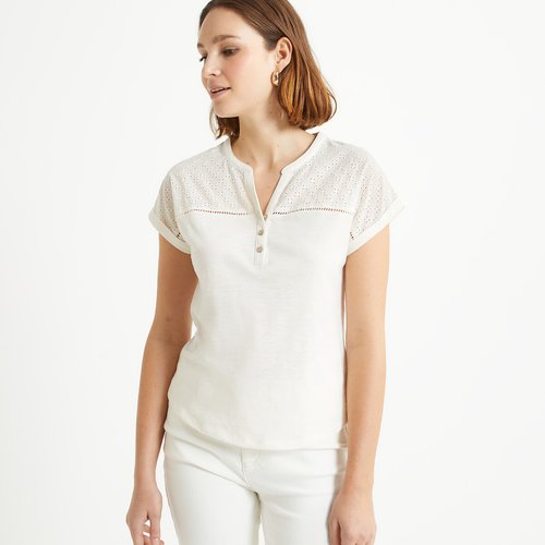 Cotton grandad collar t shirt with short sleeves Anne Weyburn La Redoute