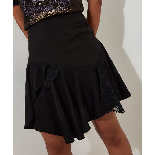 Jupe mini asymetrique panneau dentelle noir Joe Browns La Redoute