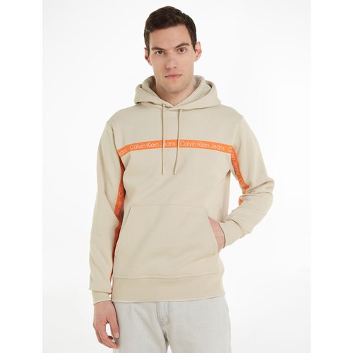 Logo tape hoodie in cotton mix beige Calvin Klein Jeans La Redoute