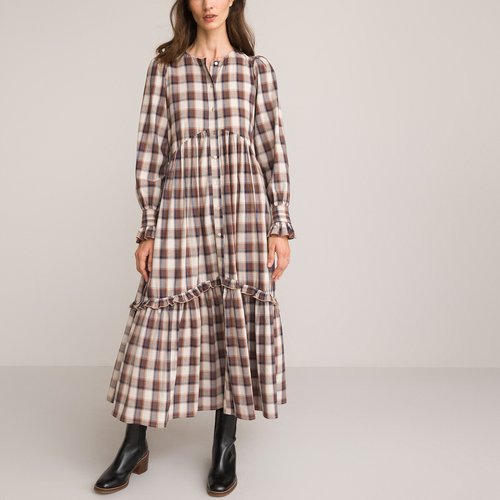 Robe maxi longue boutonnee a carreaux ecossais carreaux La Redoute Collections La Redoute