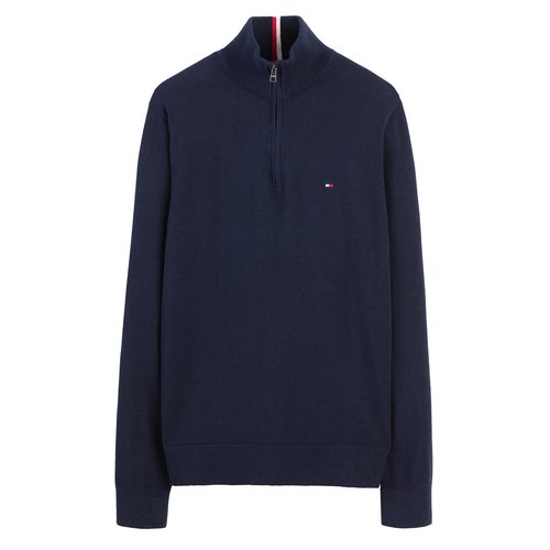 Embroidered logo jumper sweater in cotton cashmere with half zip Tommy Hilfiger La Redoute