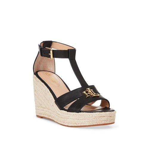 Leather wedge sandals black Lauren Ralph Lauren La Redoute