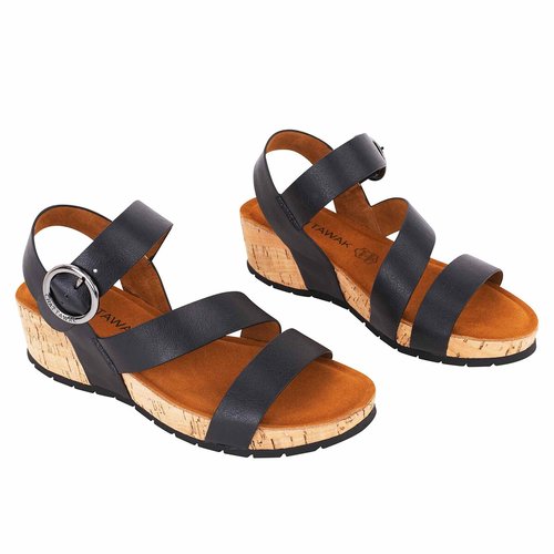 Lilou comfortable wedge sandals black Chattawak La Redoute