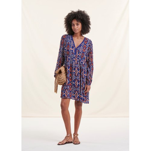 Robe courte manches longues a imprime bleu orange La Fee Maraboutee La Redoute