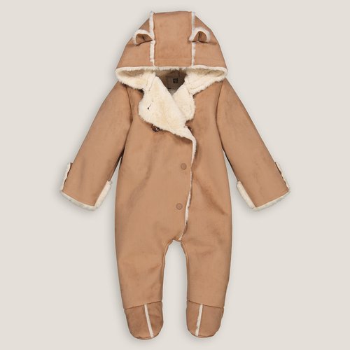 Recycled faux leather pramsuit with hood brown ecru La Redoute Collections La Redoute