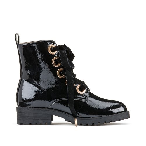 Lacquered lace up ankle boots with golden eyelets black La Redoute Collections La Redoute