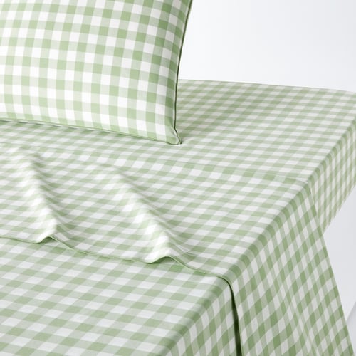 Drap Plat Vert Uni Avec 2 Taies D'Oreiller - Coton Doux - Taille 90x200 Cm - Housse De Couette Confortable