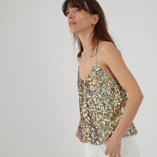 Sequin cami multi coloured gold coloured La Redoute Collections La Redoute