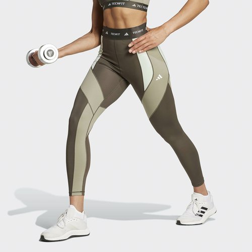 Techfit cropped sports leggings in colour block print Adidas Performance La Redoute
