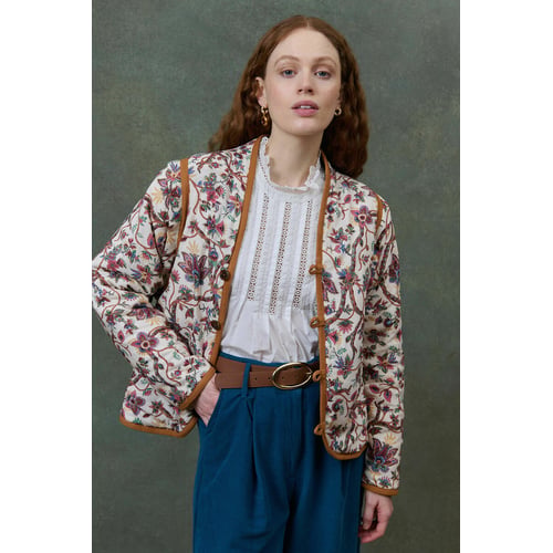 Short fitted jacket, black print/orange, Louise Misha | La Redoute