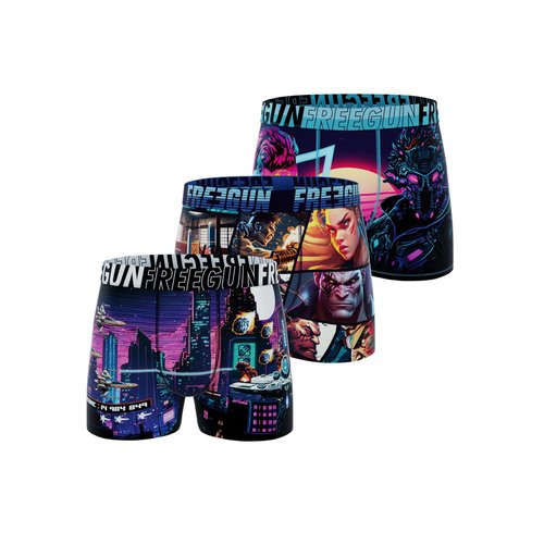 Boxers microfibre arcade lot de 3 bleu violet orange blanc Freegun La Redoute
