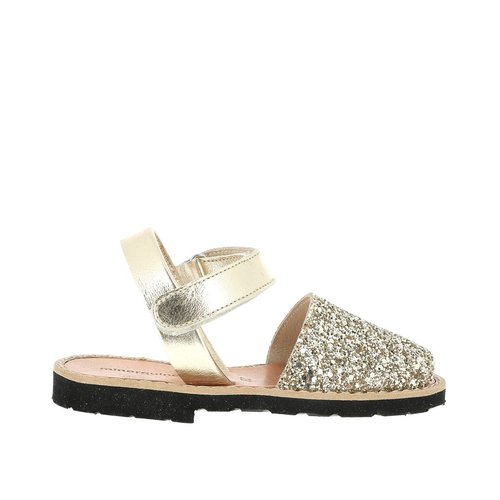 Sandales en cuir avarca velcro paillettes kids dore Minorquines La Redoute