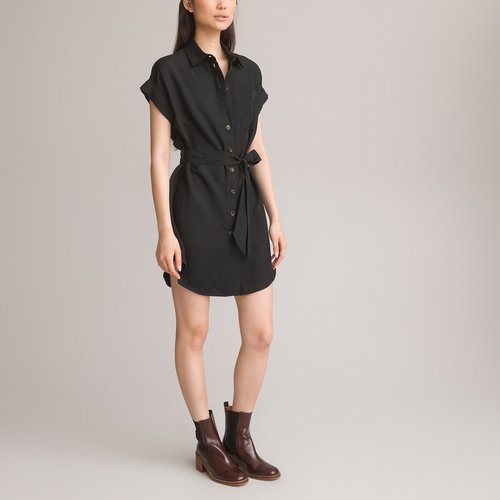 Robe chemise courte melange lyocell et lin La Redoute Collections La Redoute