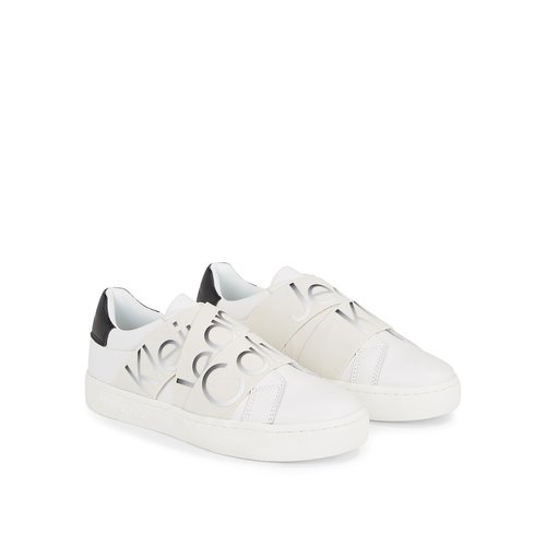 Leather slip on trainers white black Calvin Klein Jeans La Redoute