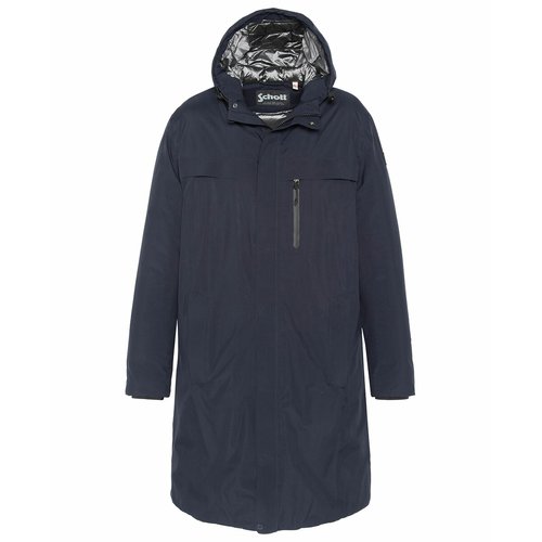 Lightweight long technical parka navy blue Schott La Redoute