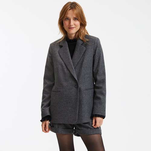 Blazer long coupe oversize ample gris chine fonce La Redoute Collections La Redoute