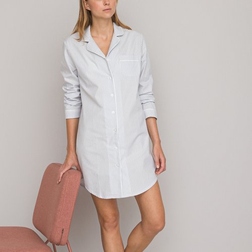 Chemise de nuit forme liquette en popeline rayee raye bleu blanc La Redoute Collections La Redoute