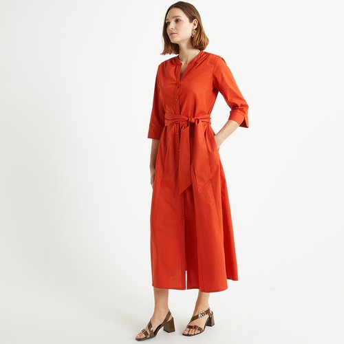 Robe longue evasee en coton Anne Weyburn rouge brique La Redoute