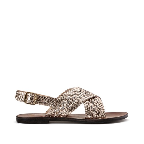 Braided leather sandals gold coloured La Redoute Collections La Redoute