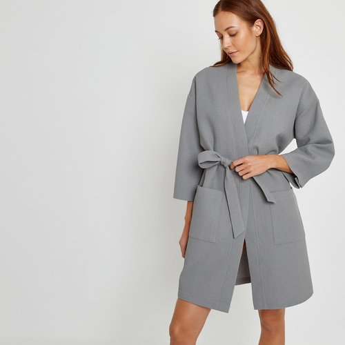 Robe de chambre en maille gaufree gris chine La Redoute Collections La Redoute