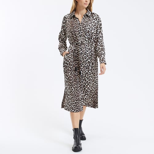 Robe Chemise Zara Soyeuse Imprimé Léopard - Taille S (10) - Manches Longues - Neuf Avec étiquettes
