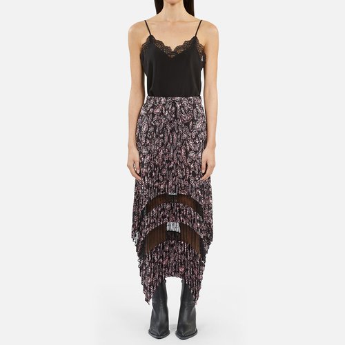 Jupe midi asymetrique The Kooples noir rose La Redoute